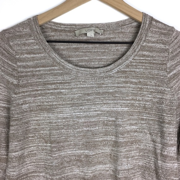 LOFT Sweater 3/4 Sleeves Marled Oatmeal Crew Scoop Neck Minimalist Neutral XS - Picture 3 of 8
